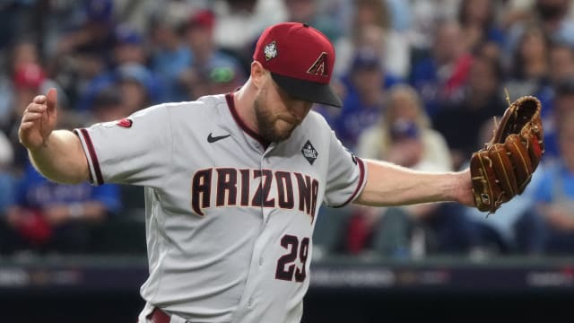 Merrill Kelly after recording strikeout to end 7th inning in World Series Game 2, October 28, 2023